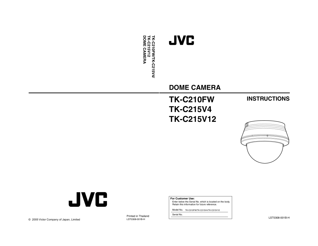 JVC TK-C210FW manual For Customer Use, LST0308-001B-H 