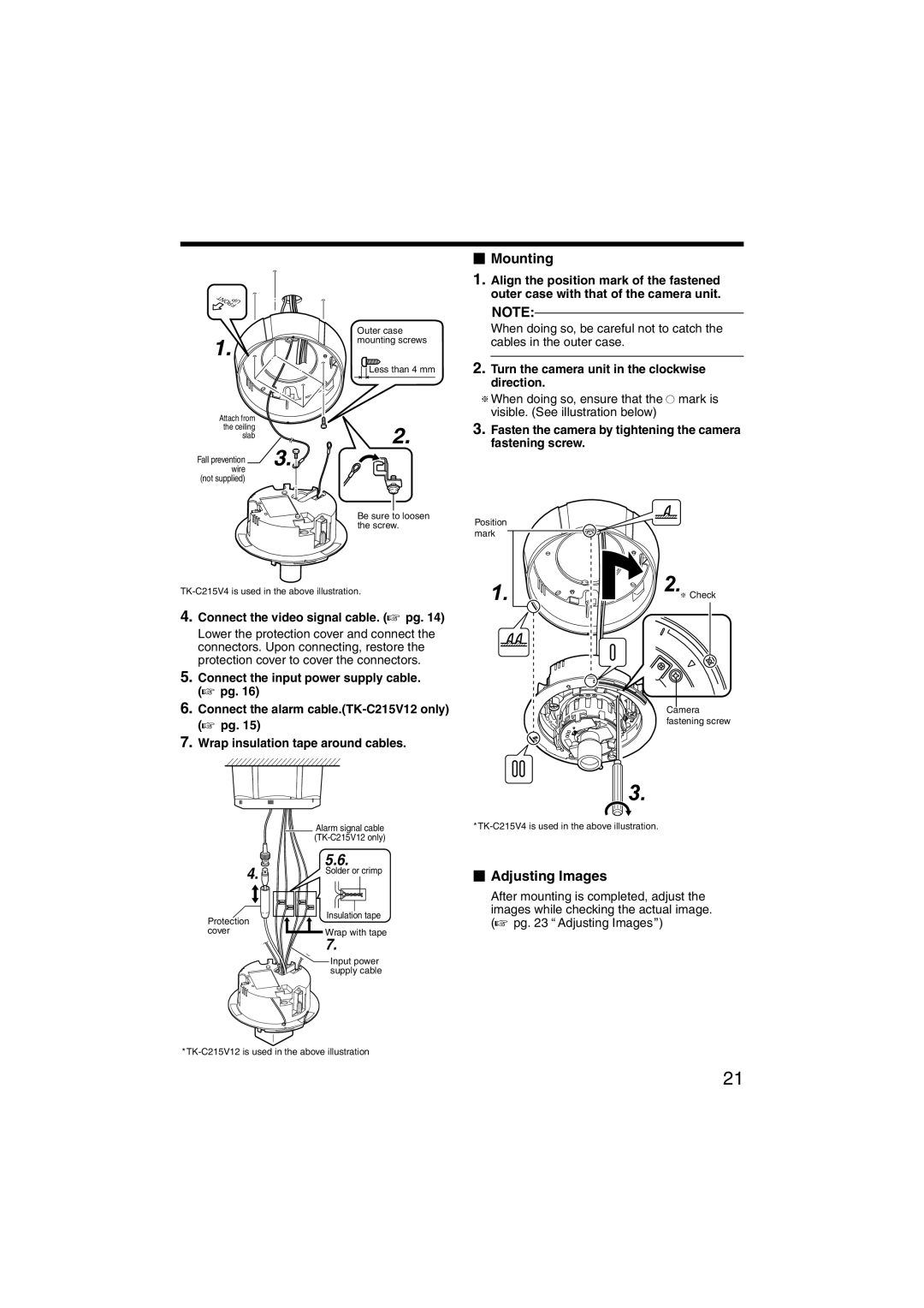 JVC TK-C215V4 Turn the camera unit in the clockwise direction, Fasten the camera by tightening the camera fastening screw 