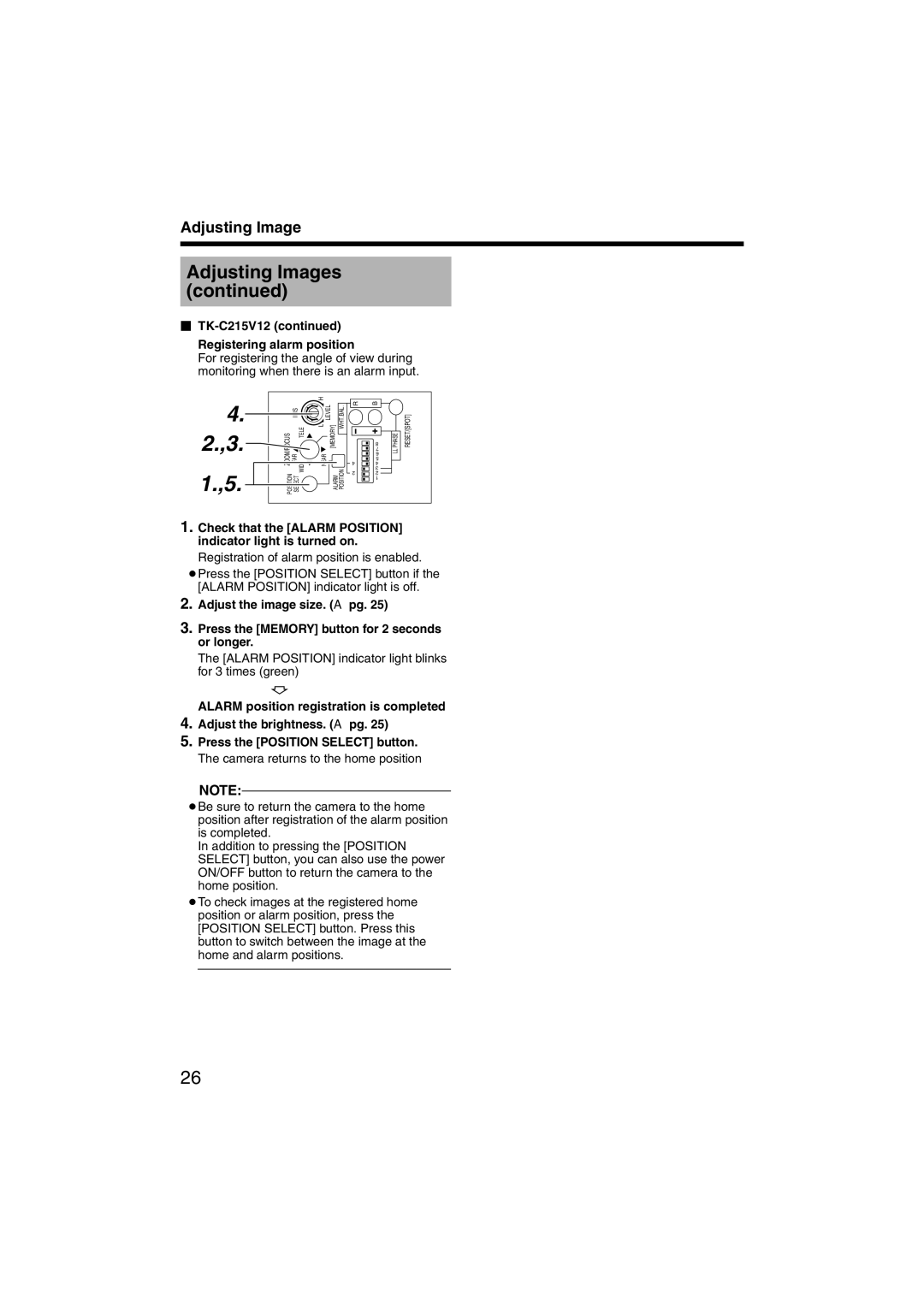 JVC TK-C215V4 manual  TK-C215V12 ‹ Registering alarm position 