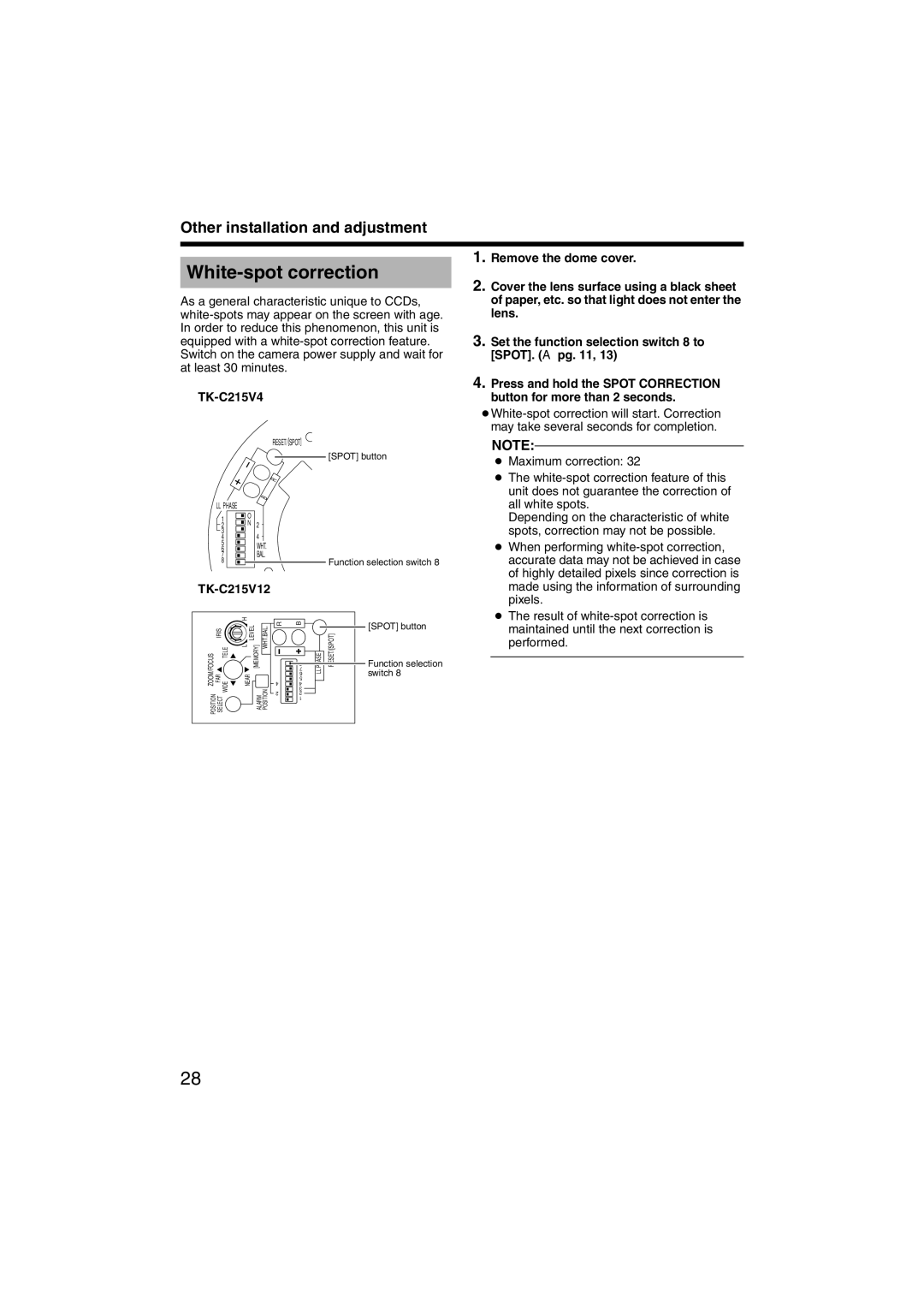 JVC manual White-spot correction, ‹ TK-C215V4, ‹ TK-C215V12 