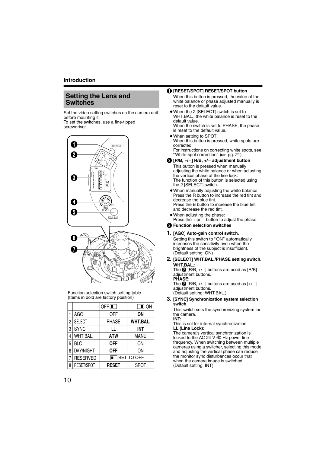 JVC TK-C215V4U manual Setting the Lens Switches 