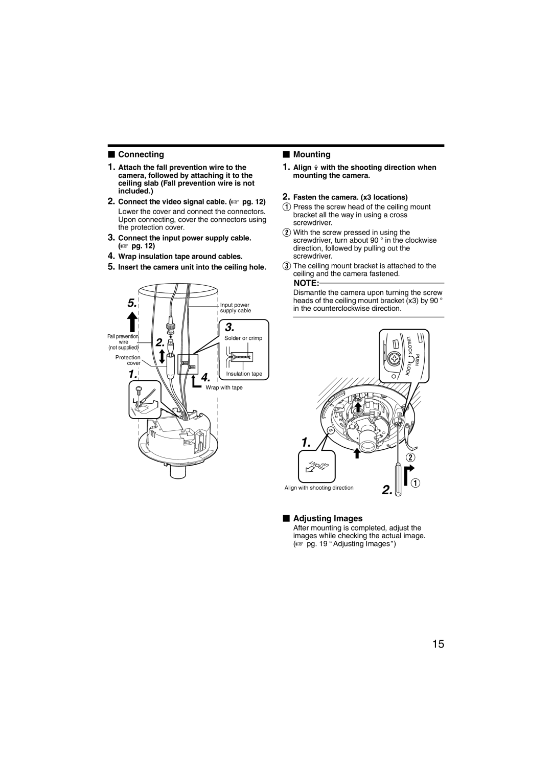 JVC TK-C215V4U manual  Connecting,  Mounting,  Adjusting Images 