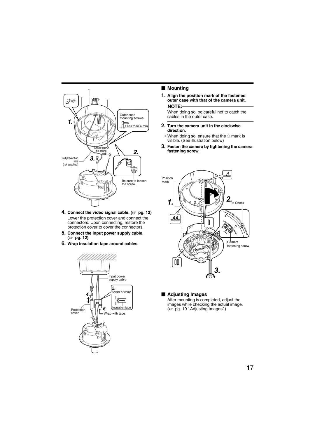 JVC TK-C215V4U Turn the camera unit in the clockwise direction, Fasten the camera by tightening the camera fastening screw 