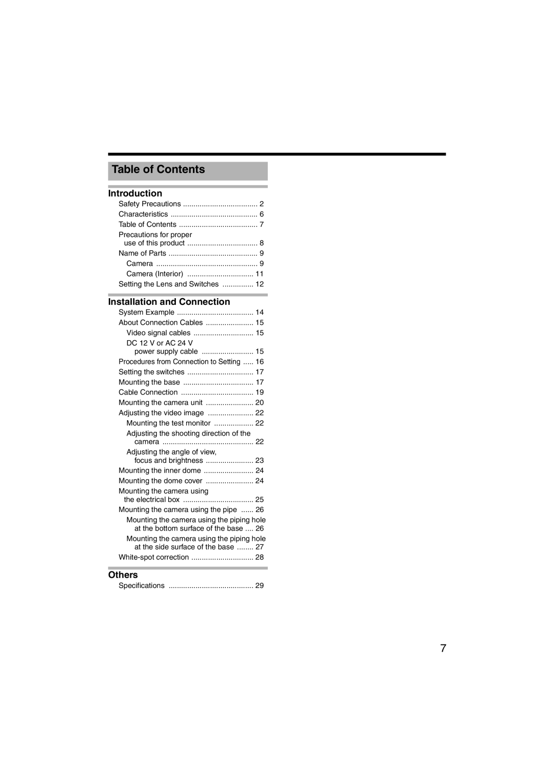 JVC TK-C215VP4, TK-C215VP12 instruction manual Table of Contents 