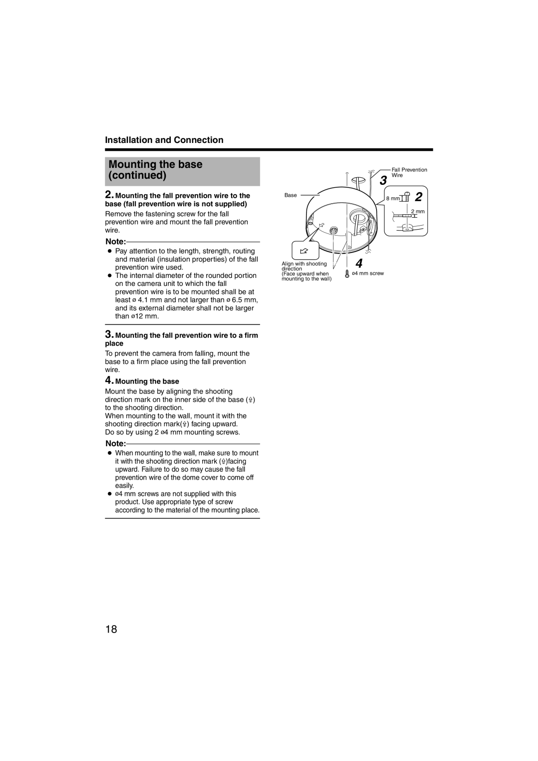 JVC TK-C215VP12, TK-C215VP4 instruction manual Mounting the fall prevention wire to a firm place, Mounting the base 