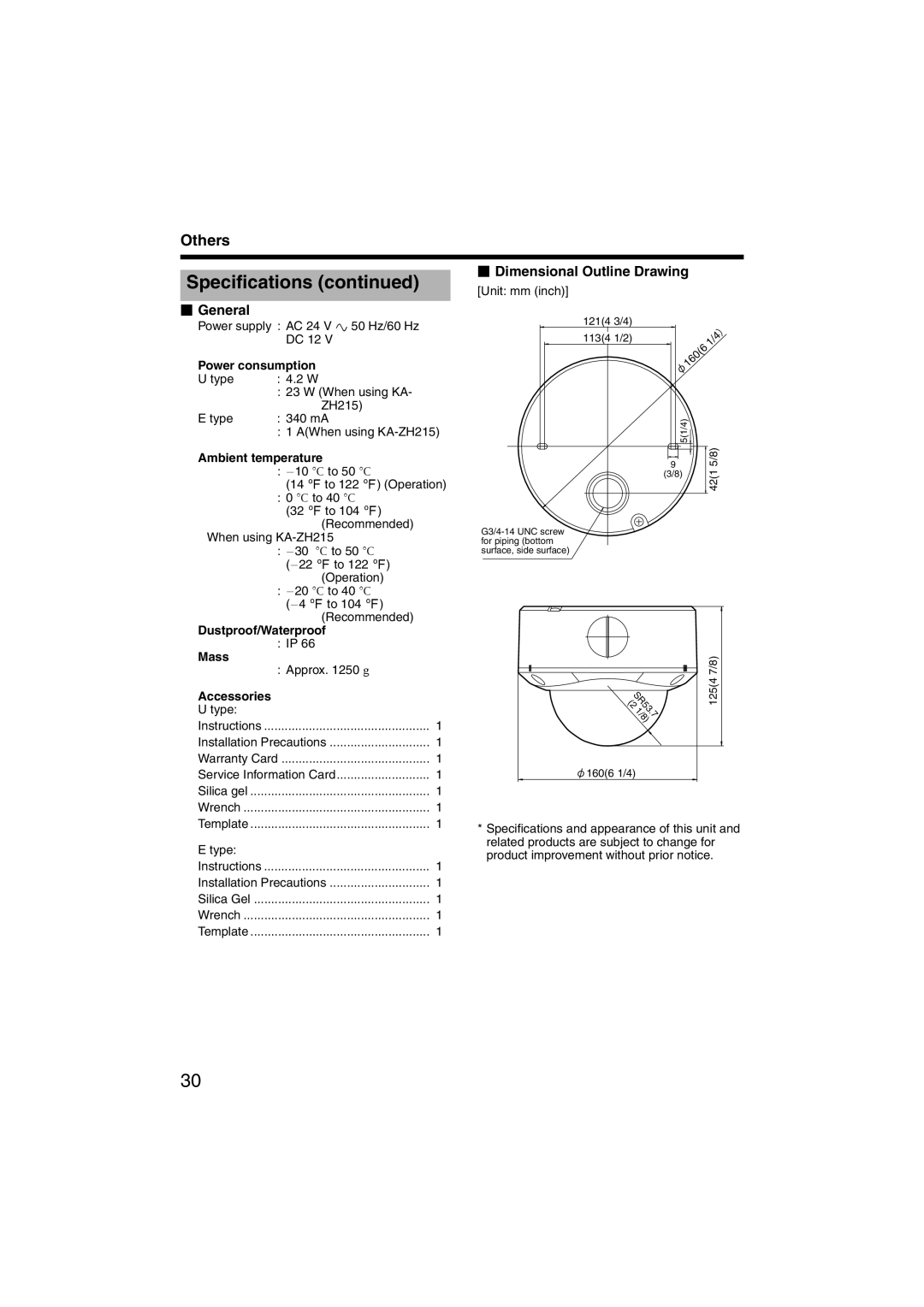 JVC TK-C215VP12, TK-C215VP4 instruction manual  General,  Dimensional Outline Drawing 