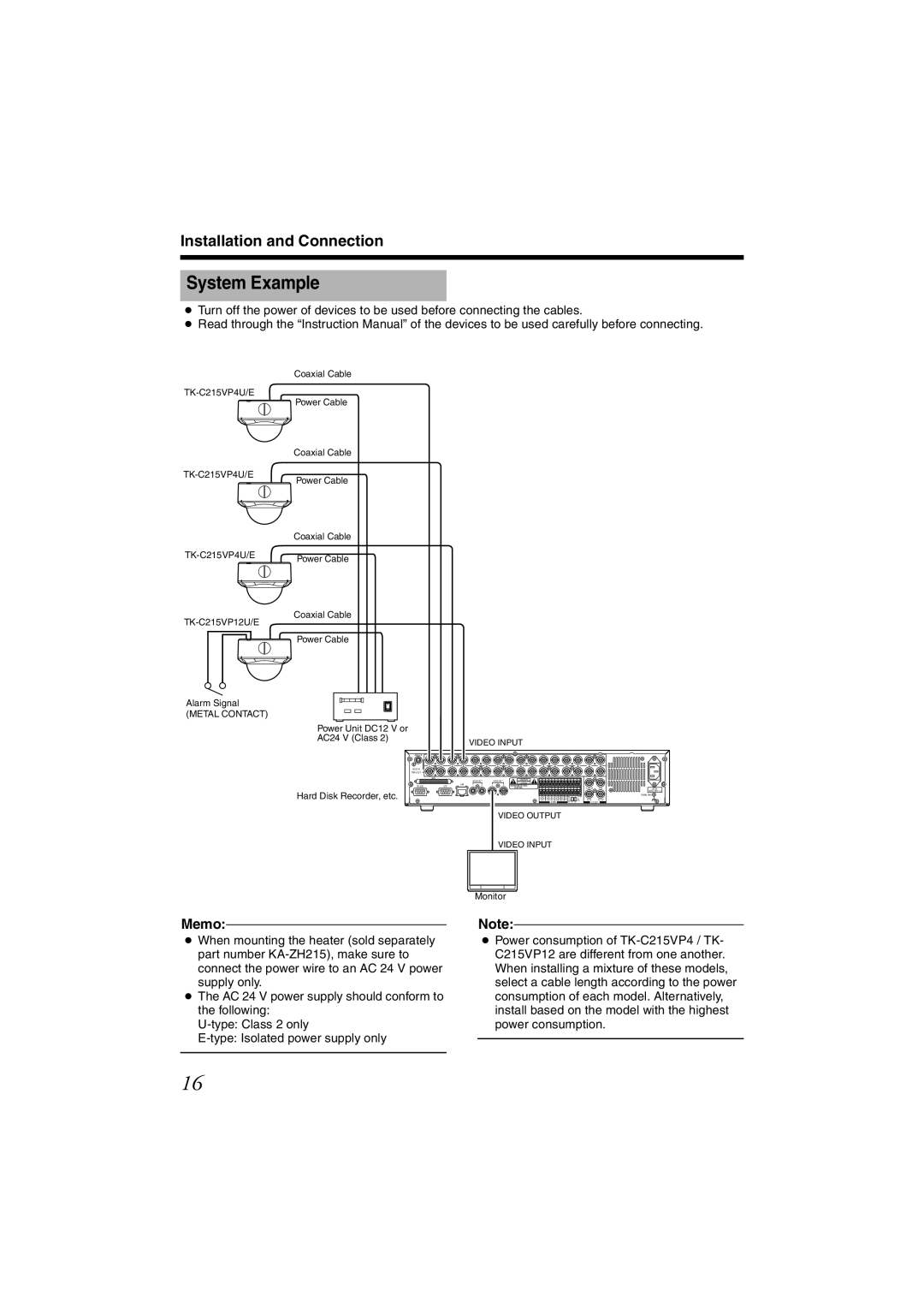 JVC TK-C215VP4U/E, TK-C215VP12U/E manual System Example, Metal Contact 