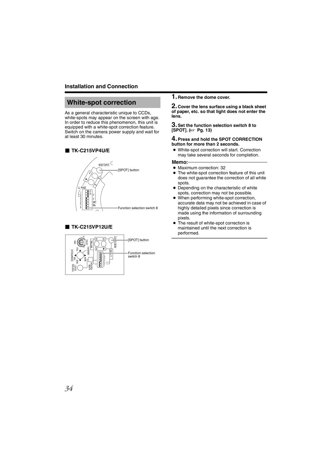 JVC TK-C215VP12U/E manual White-spot correction,  TK-C215VP4U/E 