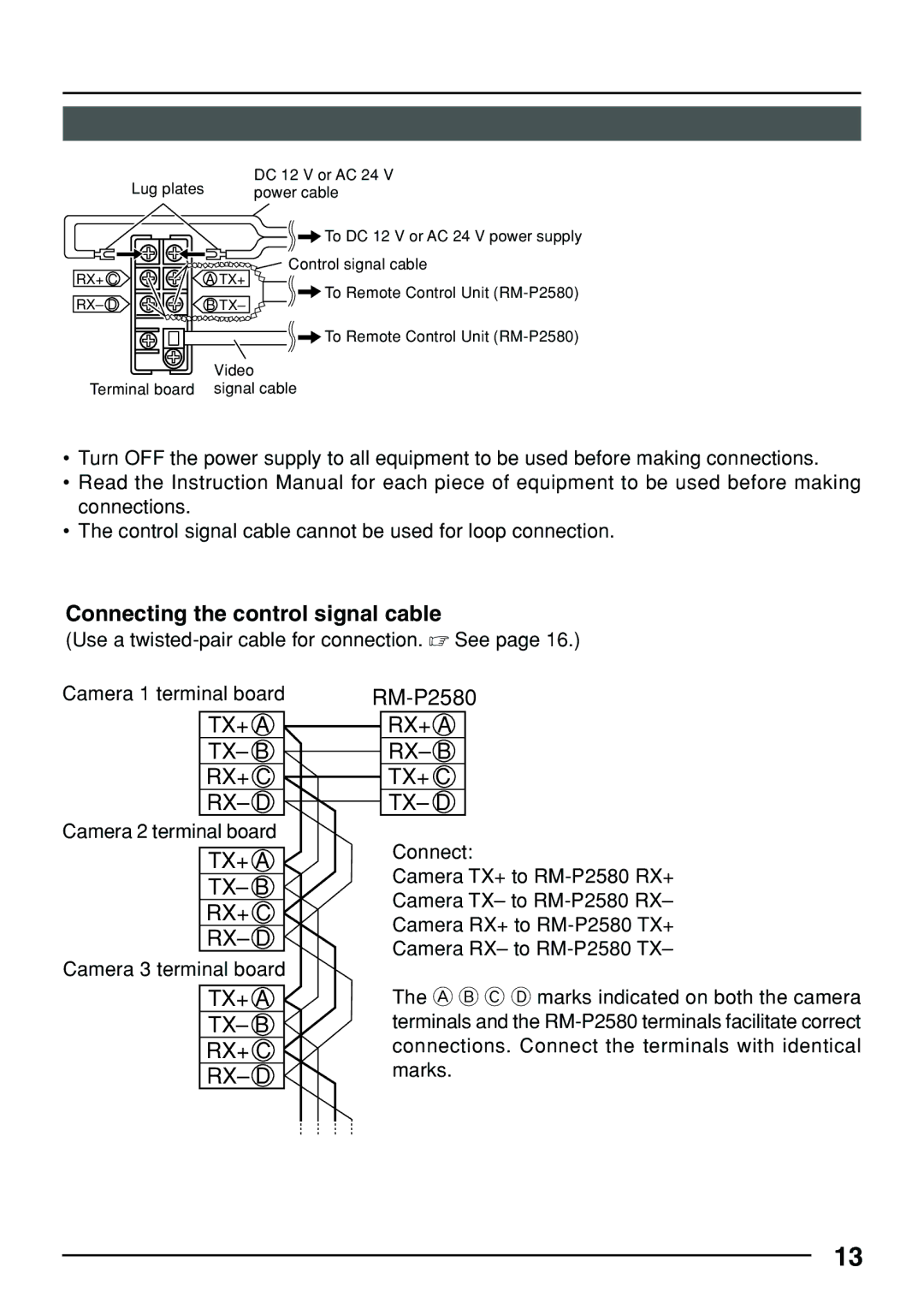 JVC TK-C553 manual Connecting the control signal cable 