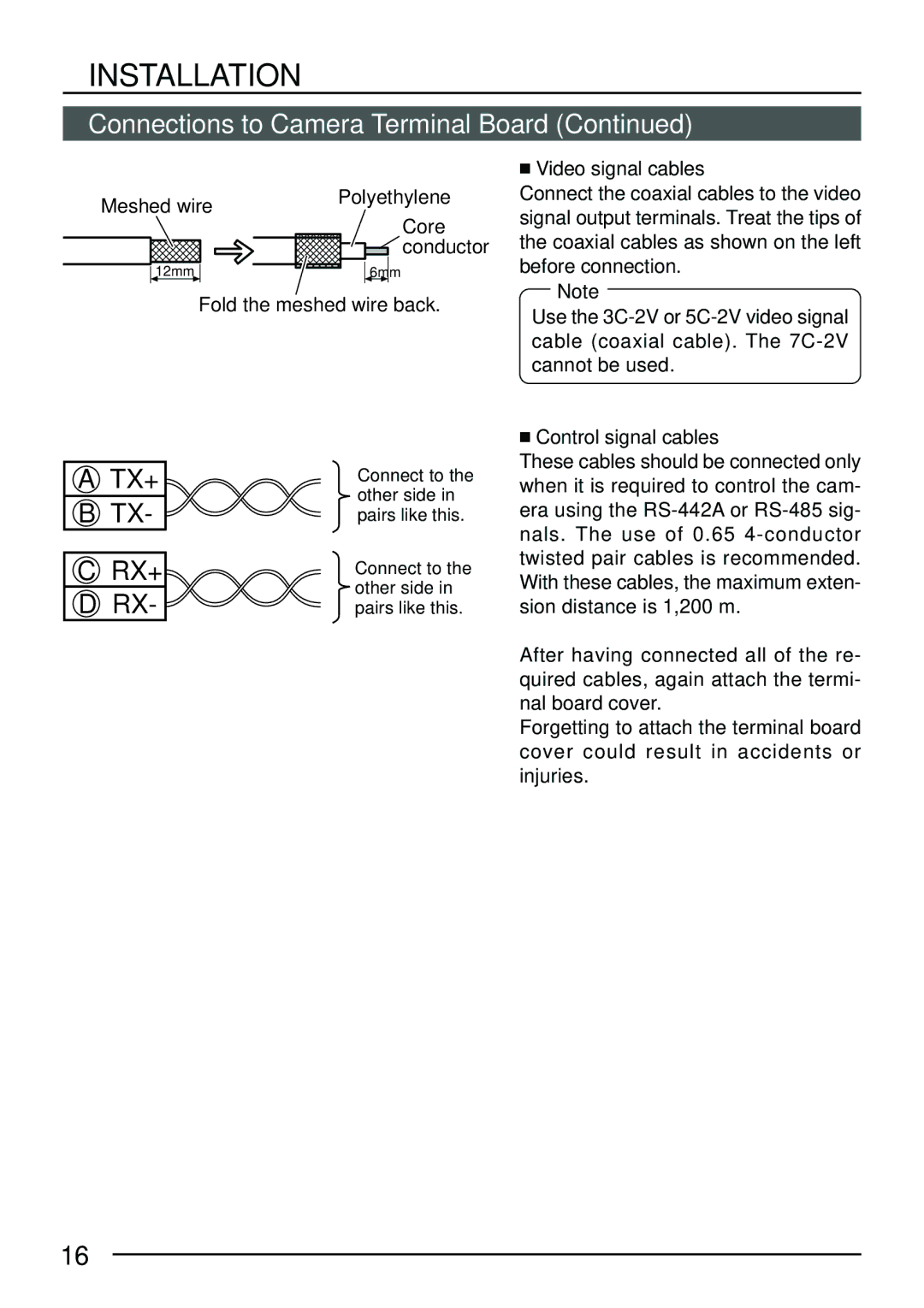 JVC TK-C553 manual  Video signal cables,  Control signal cables 