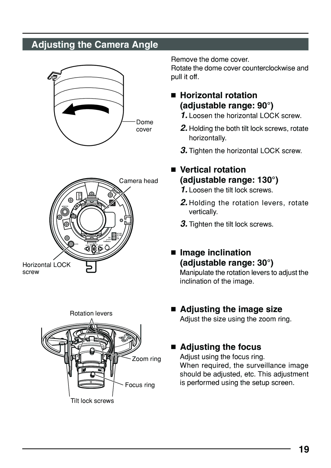 JVC TK-C553 manual Adjusting the Camera Angle 