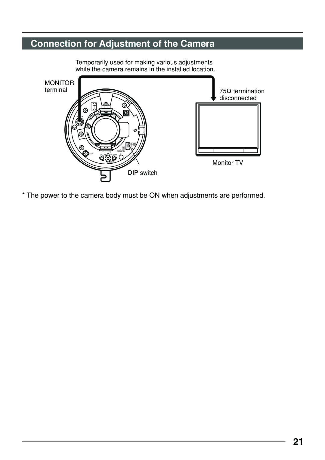 JVC TK-C553 manual Connection for Adjustment of the Camera, Monitor 