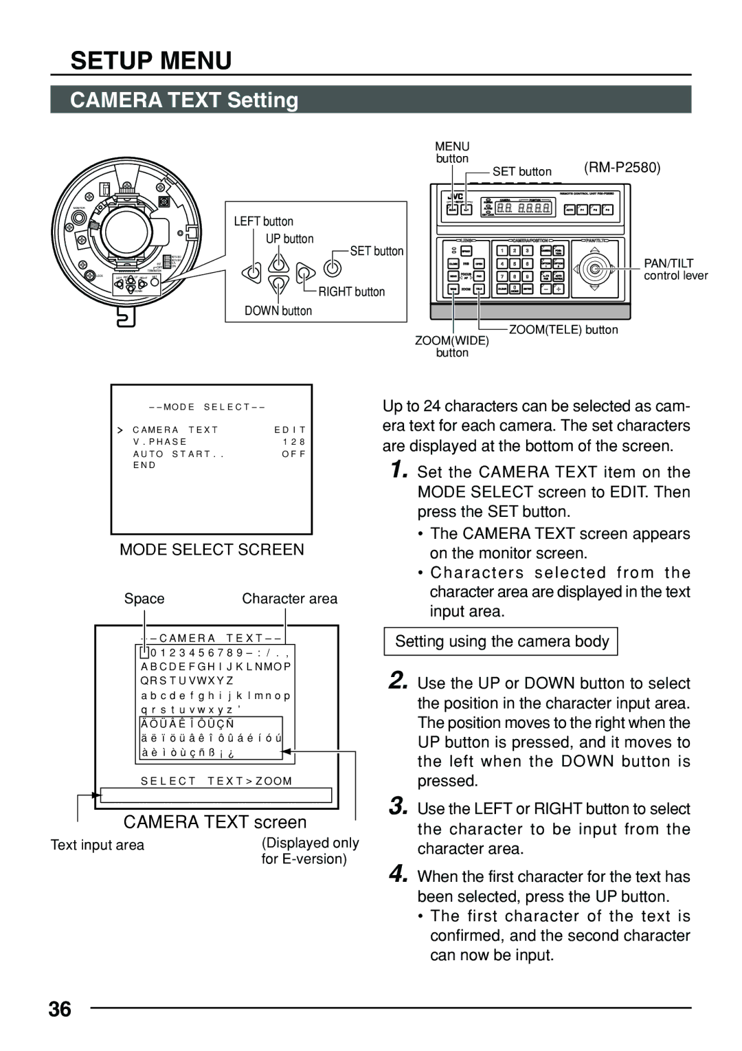 JVC TK-C553 manual Camera Text Setting, RM-P2580 