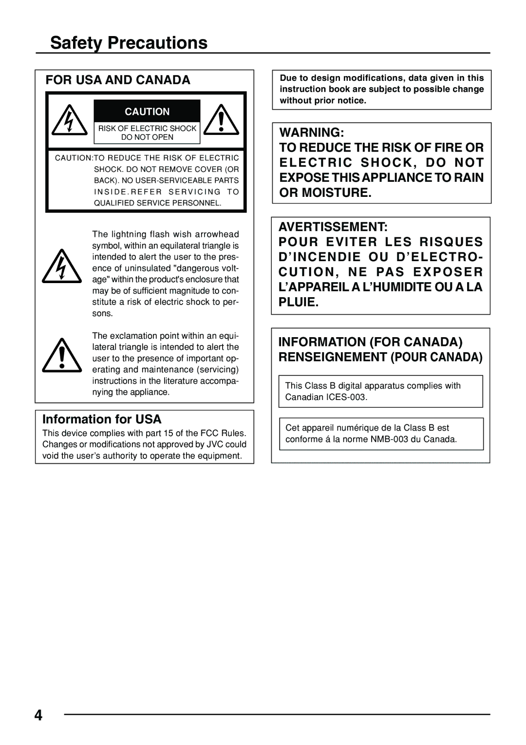 JVC TK-C553 manual Safety Precautions 