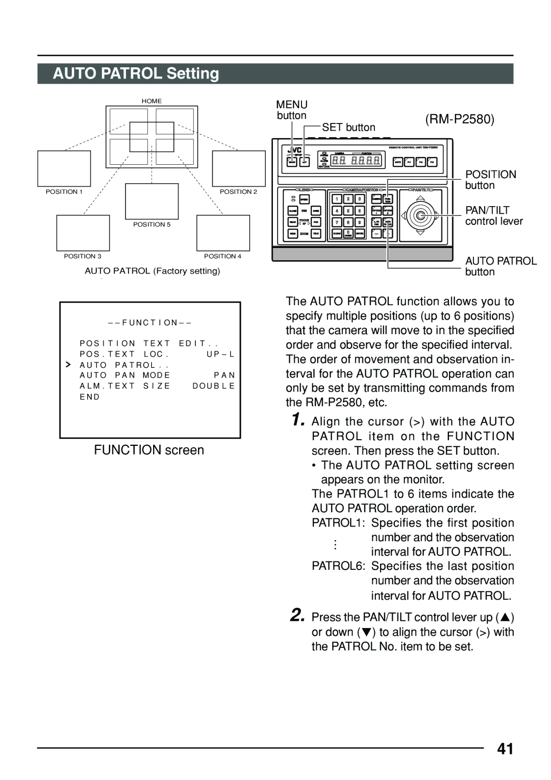 JVC TK-C553 manual Auto Patrol Setting, RM-P2580 