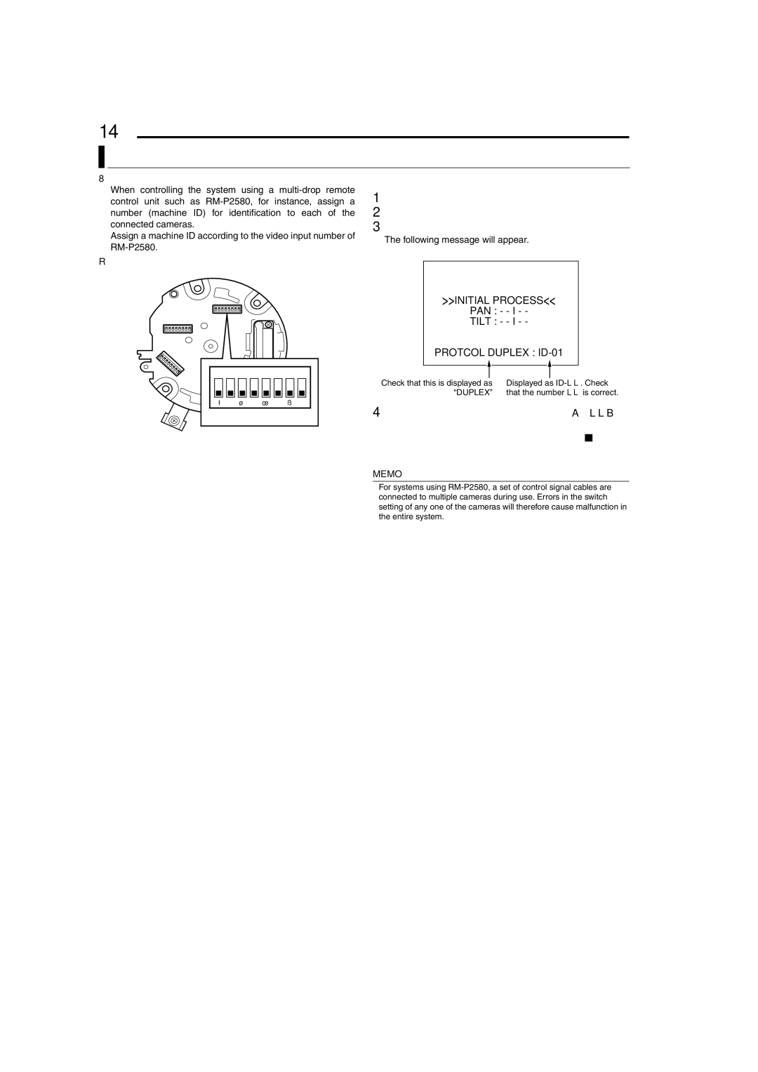 JVC TK-C625 manual Machine ID Setting Switch, Displayed as ID- LL. Check, That the number LL is correct 