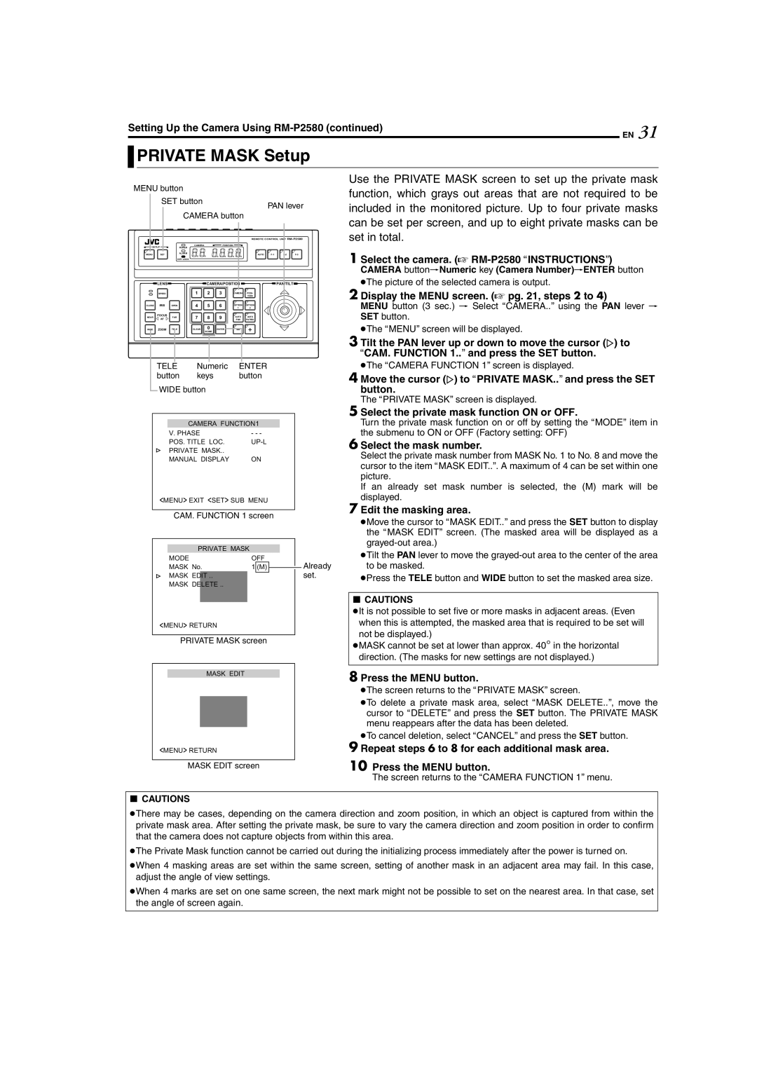 JVC TK-C625 manual Private Mask Setup 