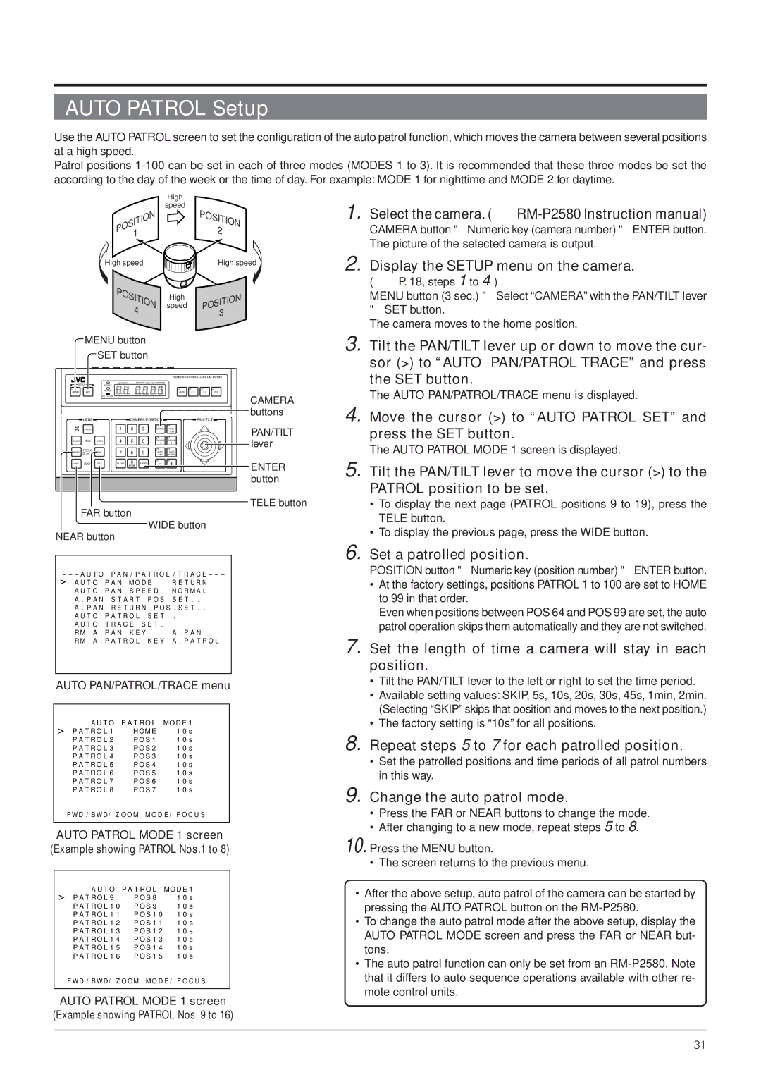 JVC TK-C655 manual Auto Patrol Setup 