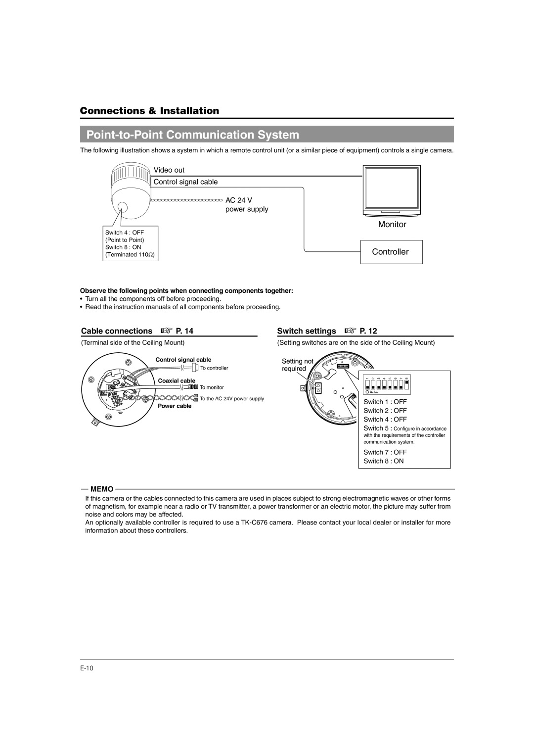 JVC TK-C676 Point-to-Point Communication System, Turn all the components off before proceeding, Switch 7 OFF Switch 8 on 