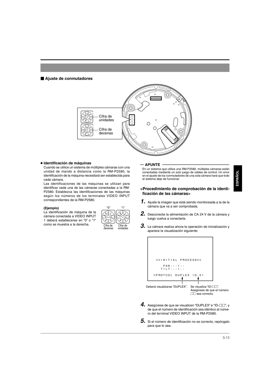 JVC TK-C676 manual Identificación de máquinas, Ejemplo, Cifra de Decenas Unidades 