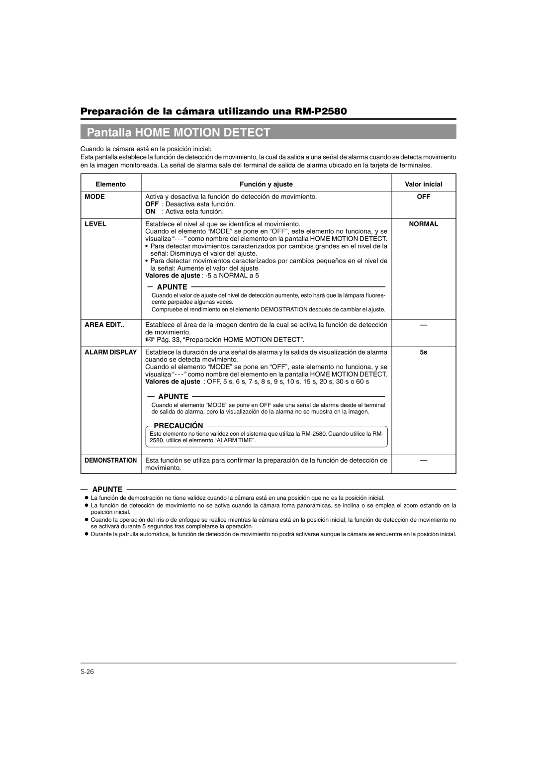 JVC TK-C676 manual Pantalla Home Motion Detect, Cuando la cámara está en la posición inicial, Movimiento 