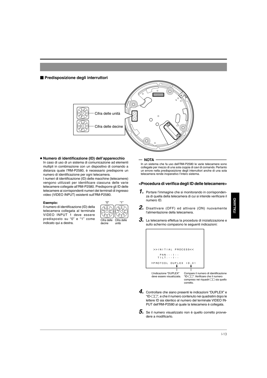 JVC TK-C676 manual Numero di identificazione ID dell’apparecchio, Esempio, Indicato qui a destra, Cifra delle 