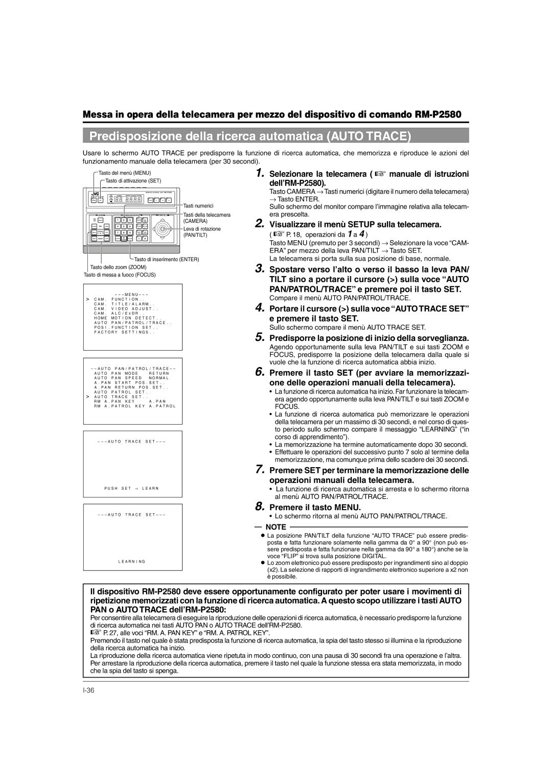 JVC TK-C676 Predisposizione della ricerca automatica Auto Trace, Predisporre la posizione di inizio della sorveglianza 