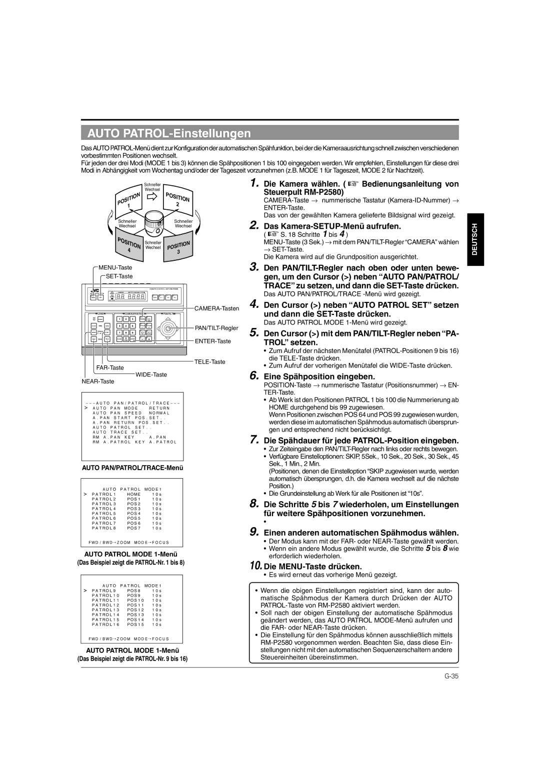 JVC TK-C676 manual Auto PATROL-Einstellungen 