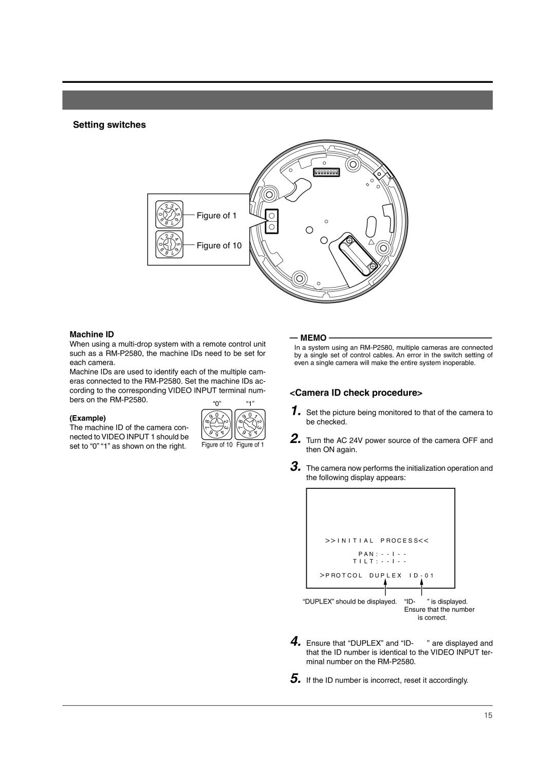 JVC TK-C676 manual Camera ID check procedure, Machine ID, Bers on the RM-P2580, Example 