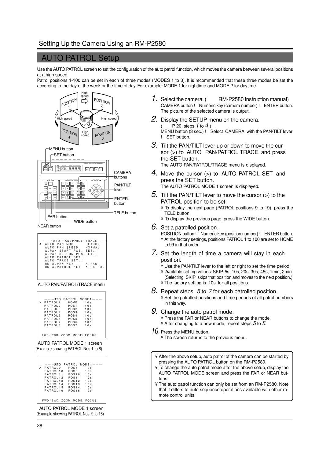 JVC TK-C676 manual Auto Patrol Setup 