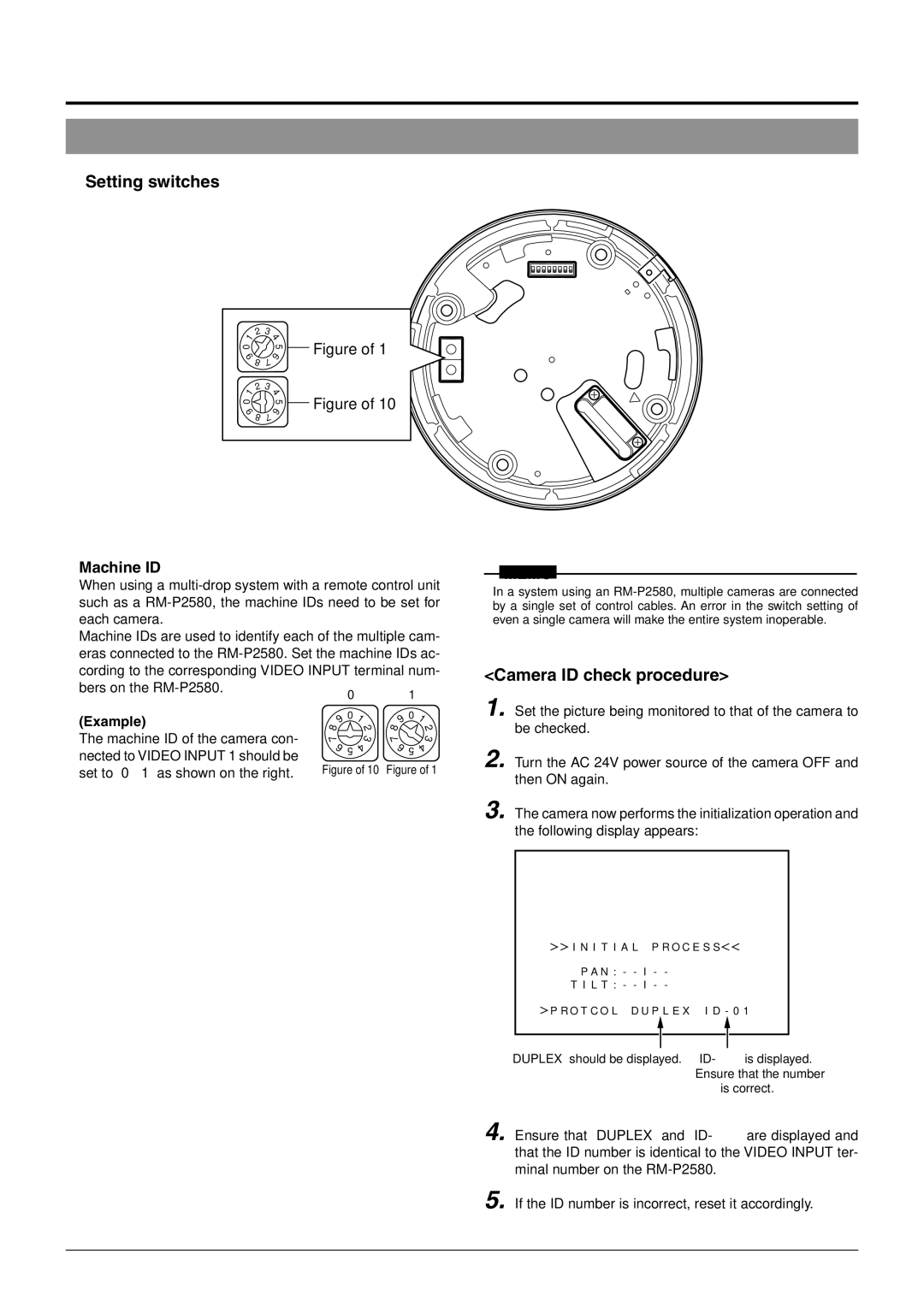 JVC TK-C676 manual Camera ID check procedure, Machine ID, Bers on the RM-P2580, Example 