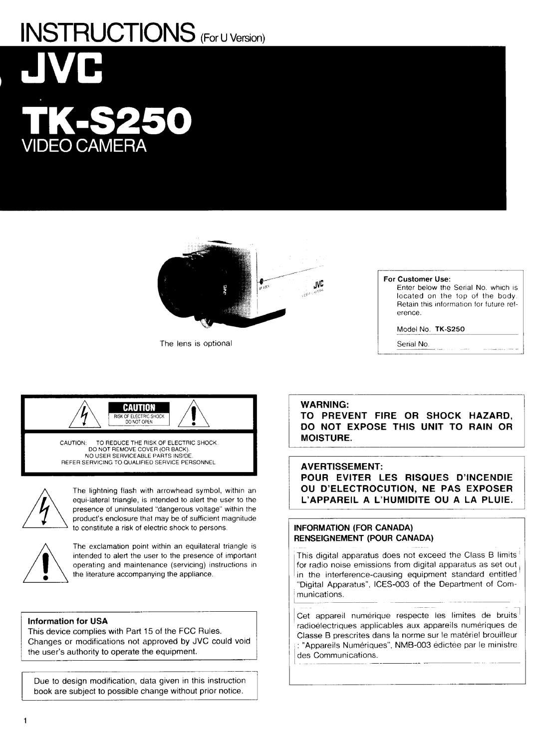 JVC TK-S250 manual 