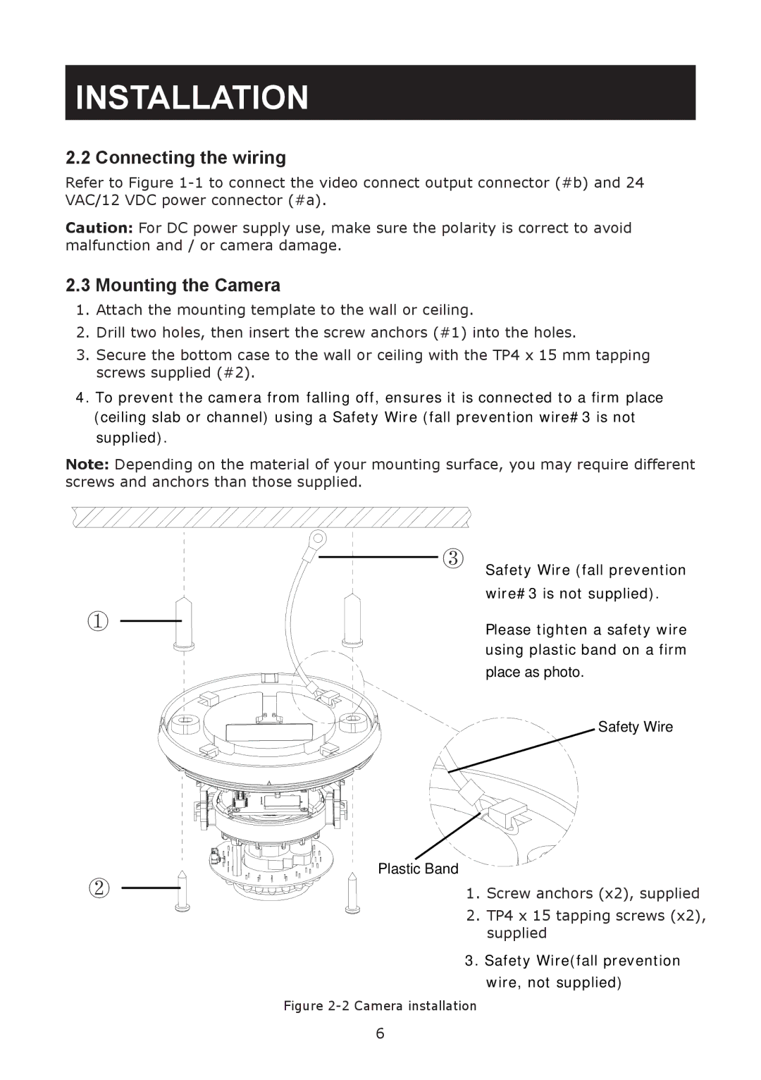 JVC TK-T2101RU, TK-T2101RE manual Connecting the wiring, Mounting the Camera 