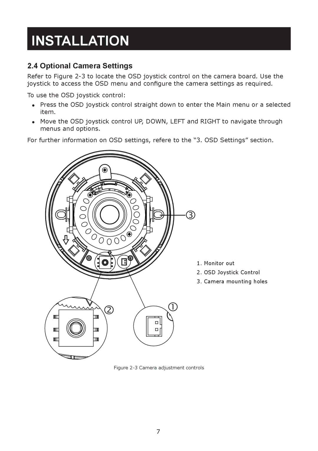 JVC TK-T2101RE, TK-T2101RU manual Optional Camera Settings, Camera adjustment controls 