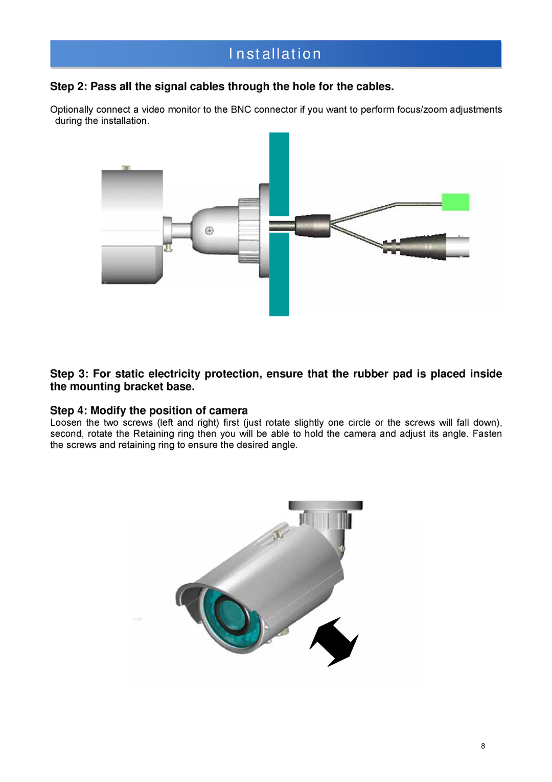 JVC TK-T8101WPRE, TK-T8101WPRU manual Pass all the signal cables through the hole for the cables 