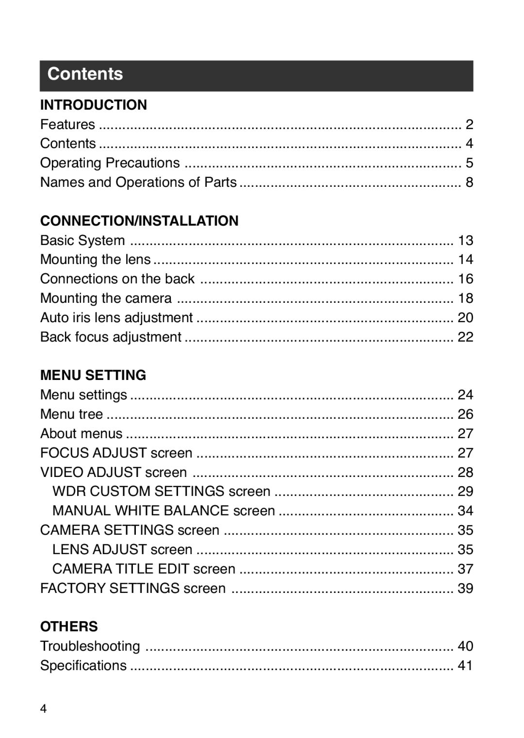 JVC TK-WD31 manual Contents 