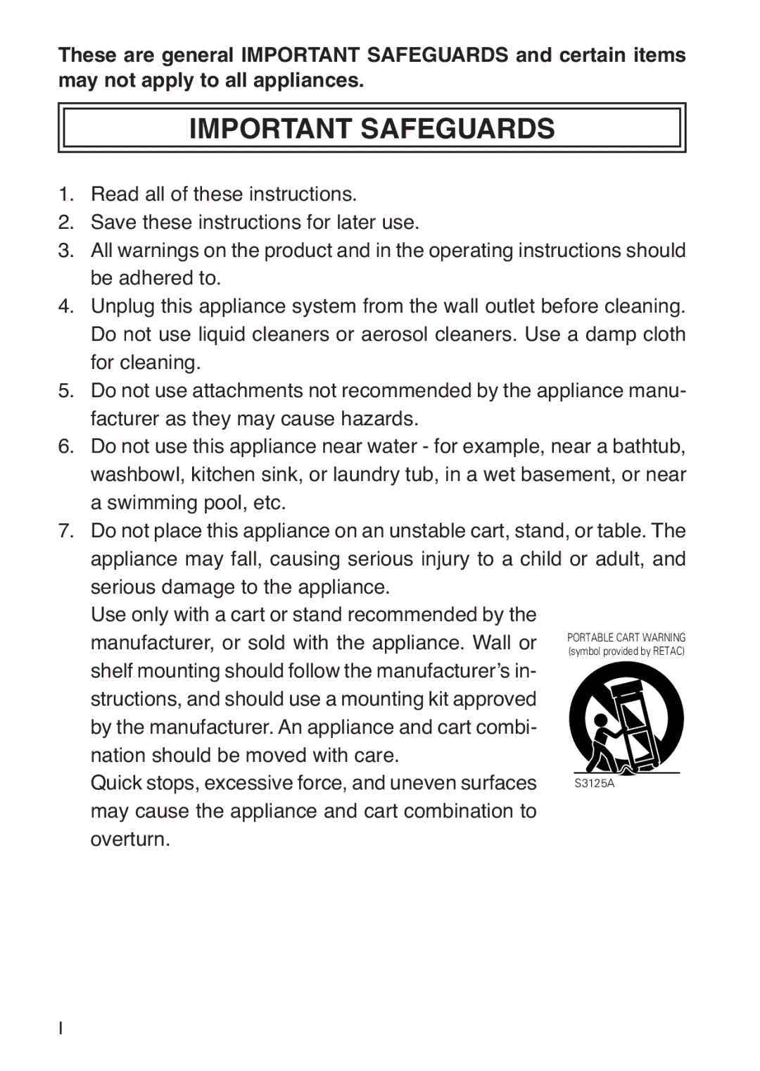 JVC TK-WD31 manual Important Safeguards 