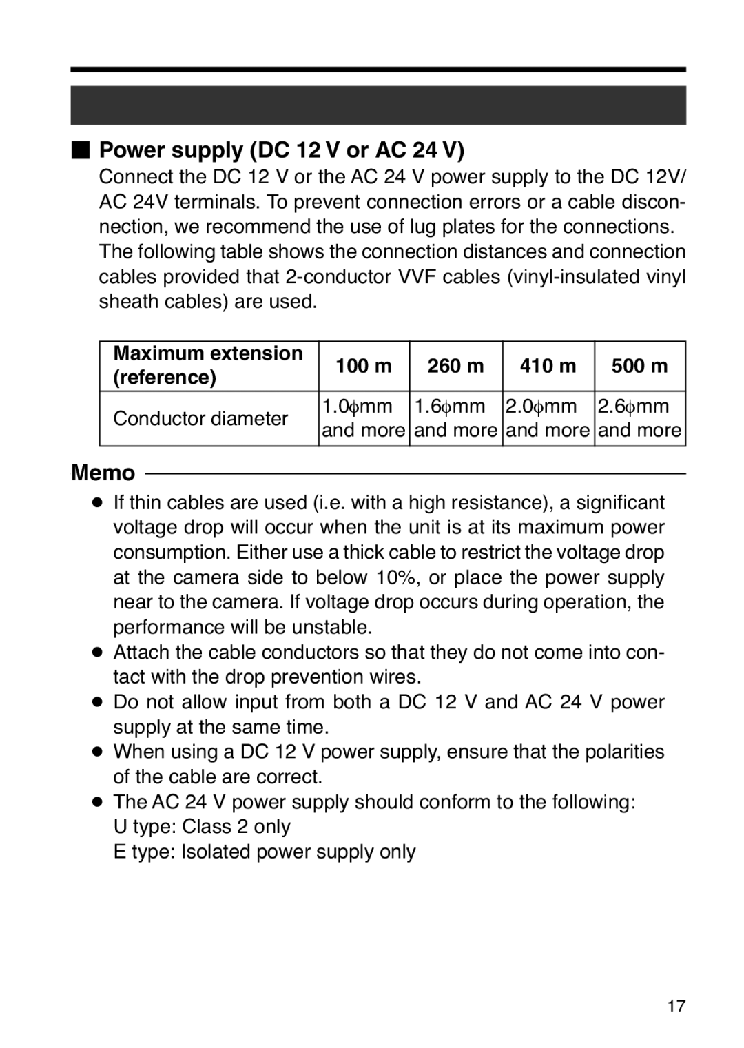 JVC TK-WD31 manual 100 m 260 m 410 m 500 m Reference, Conductor diameter Φmm More 