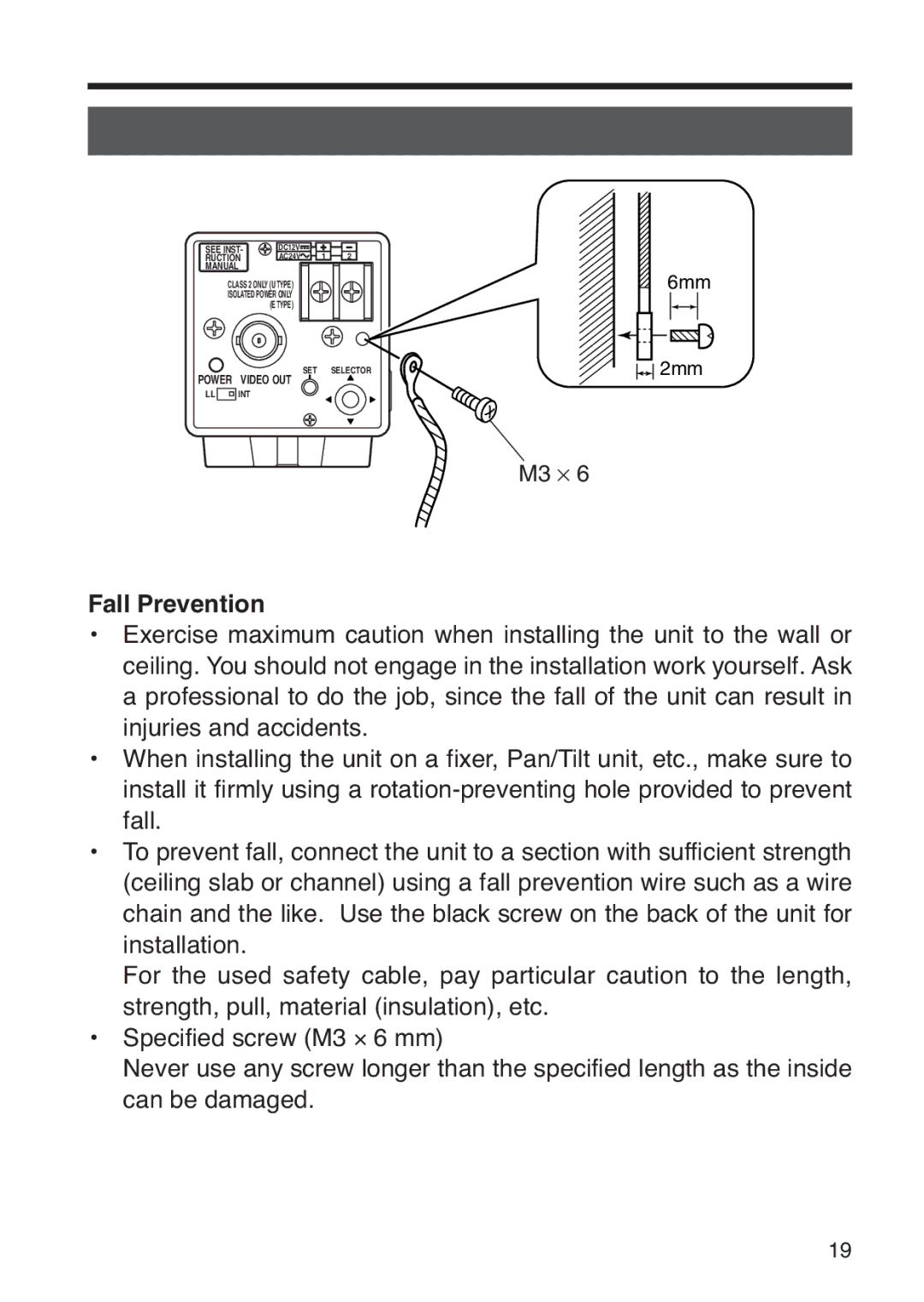 JVC TK-WD31 manual Fall Prevention 