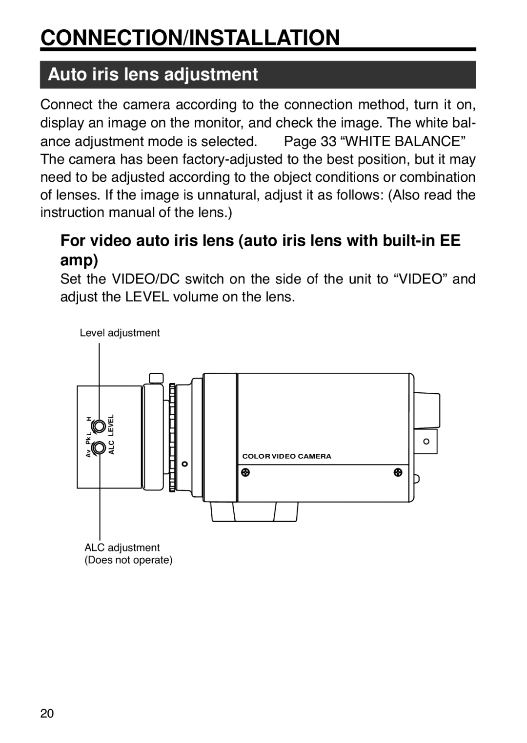 JVC TK-WD31 manual Auto iris lens adjustment 