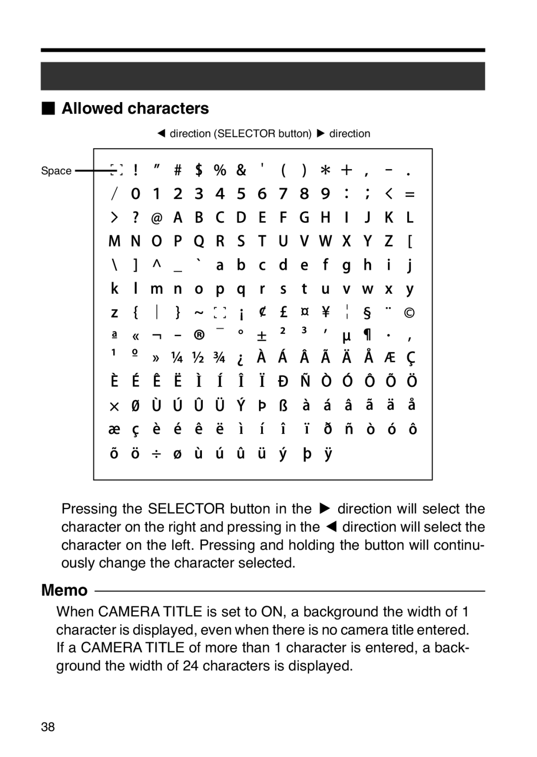 JVC TK-WD31 manual  Allowed characters 