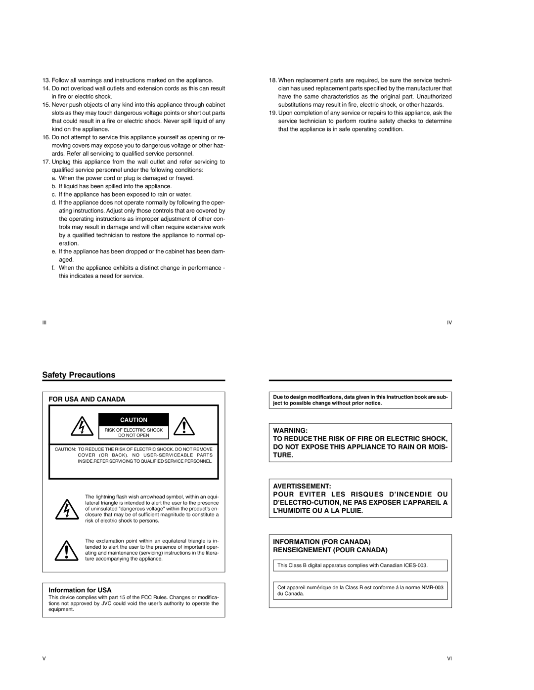 JVC TK-WD310 operating instructions For USA and Canada, Information for USA, Iii 