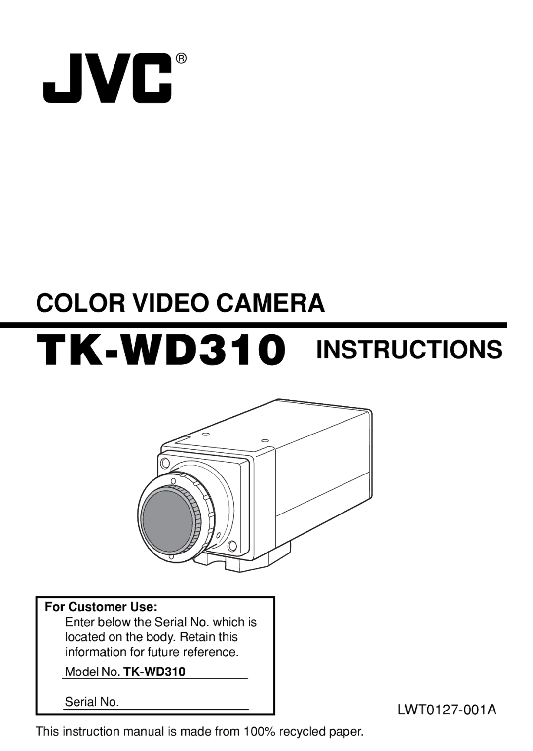 JVC TK-WD310U instruction manual Color Video Camera TK-WD310INSTRUCTIONS 