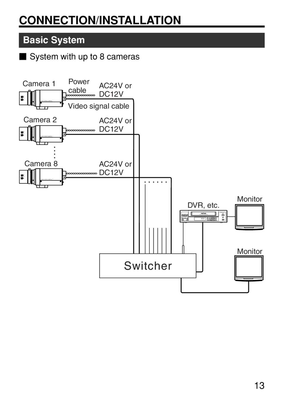 JVC TK-WD310U instruction manual Basic System,  System with up to 8 cameras 