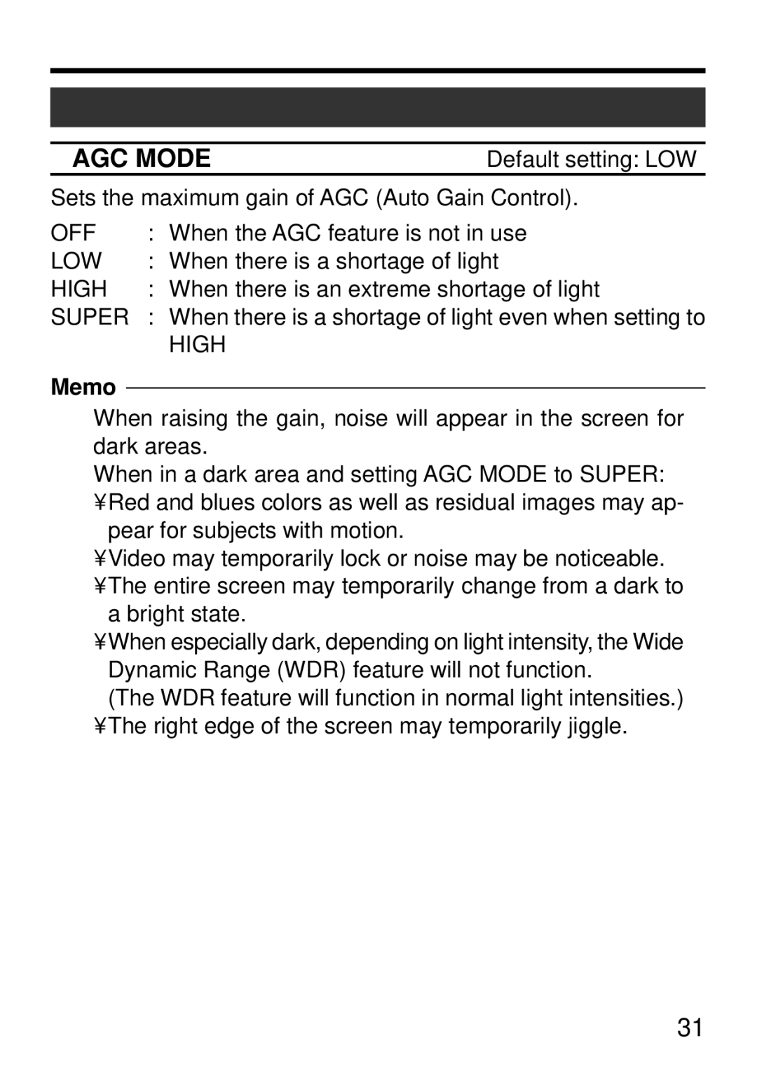 JVC TK-WD310U instruction manual AGC Mode 