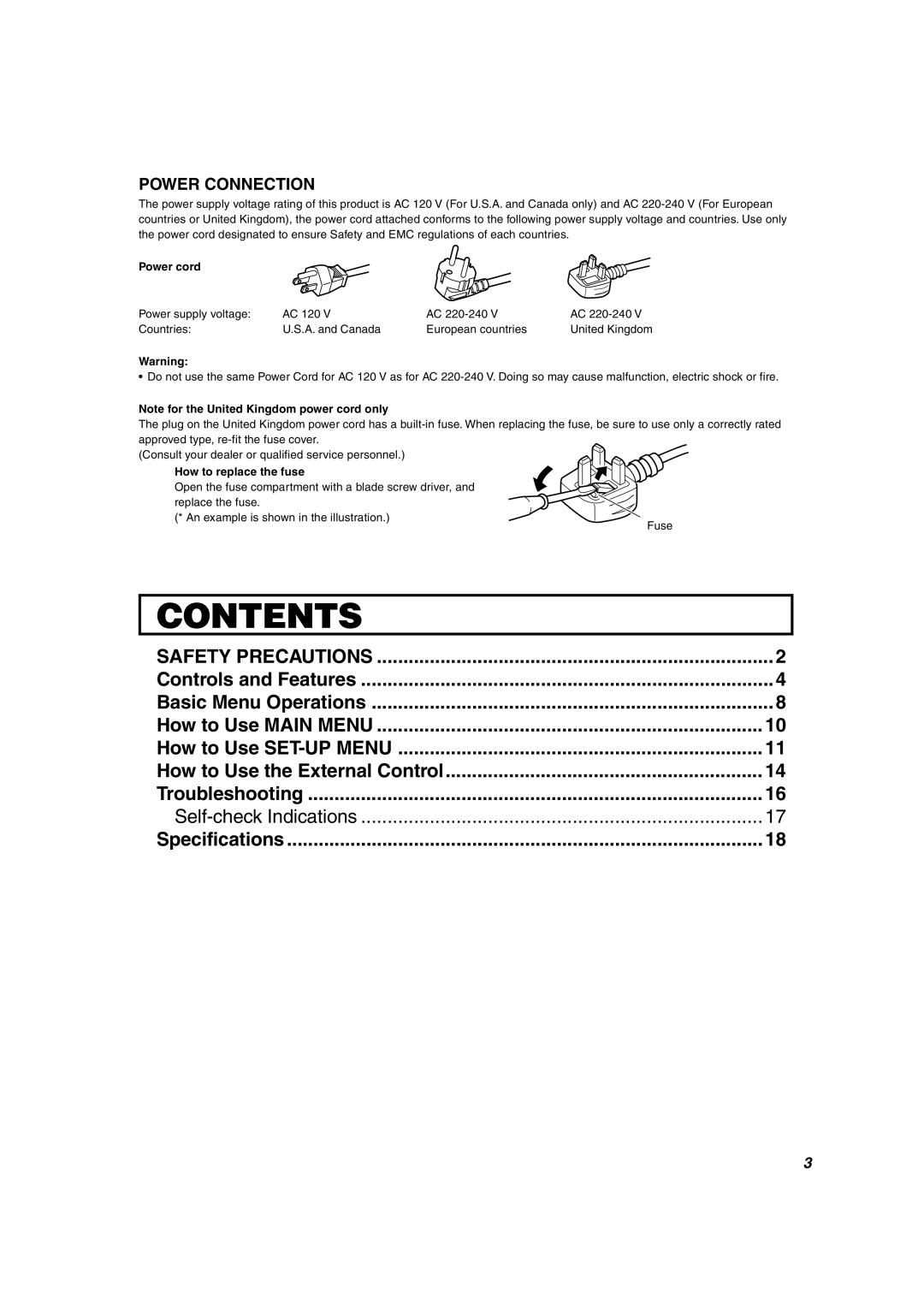 JVC TM-1011G manual Contents 