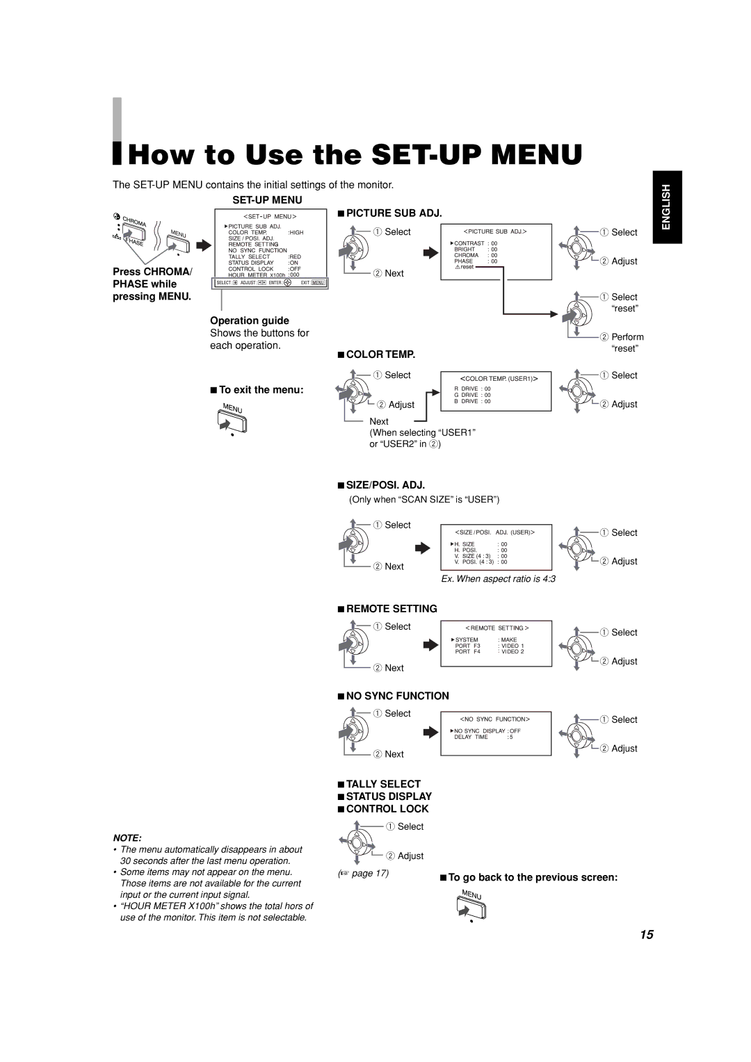 JVC TM-15L1D manual How to Use the SET-UP Menu 