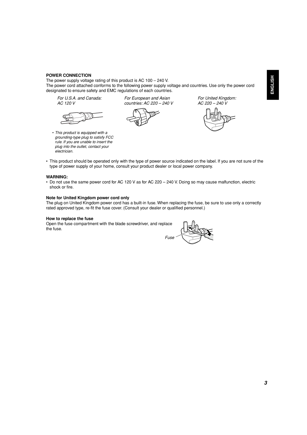 JVC TM-15L1D manual Power Connection, How to replace the fuse 