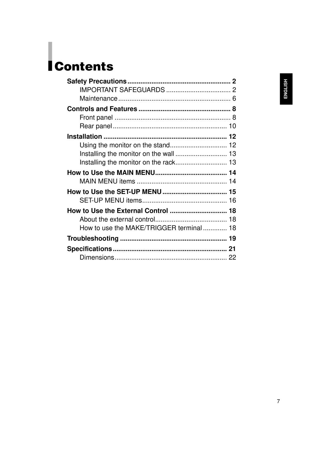 JVC TM-15L1D manual Contents 