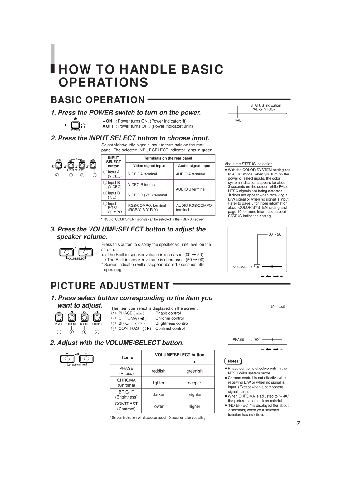 JVC TM-1650SU manual HOW to Handle Basic Operations, Picture Adjustment 